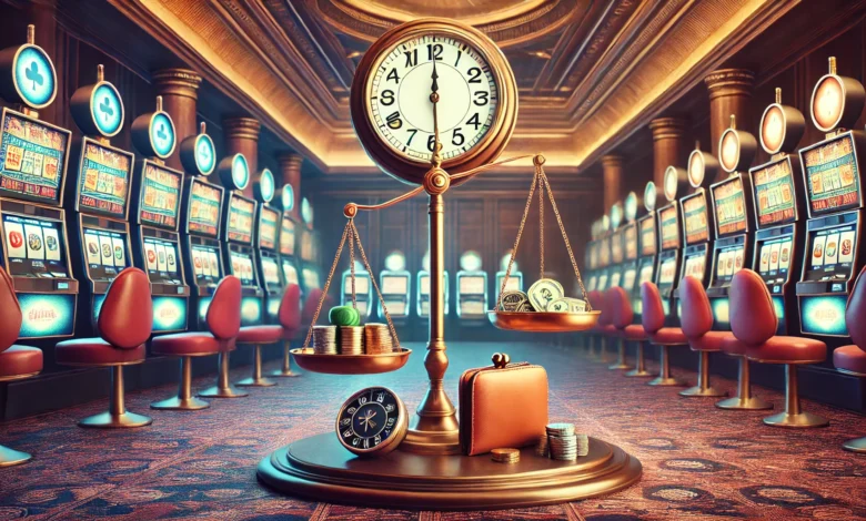 DALL·E 2024-06-27 21.28.29 – Create a realistic, vibrant, and dynamic image representing the concept of responsible gambling. The image should depict a balanced and mindful gambli