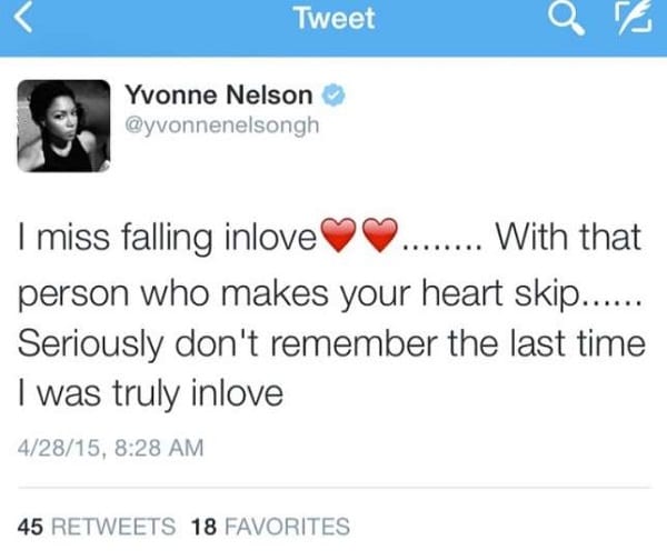 Yvonne Nelson: "Le sentiment d’être amoureuse me manque..."