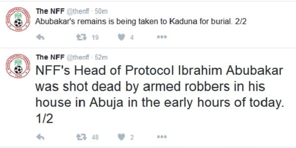 Le chef de protocole de la Fédération nigériane de football abattu à son domicile d'Abuja