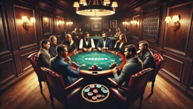 a poker game in a cozy, dimly lit room