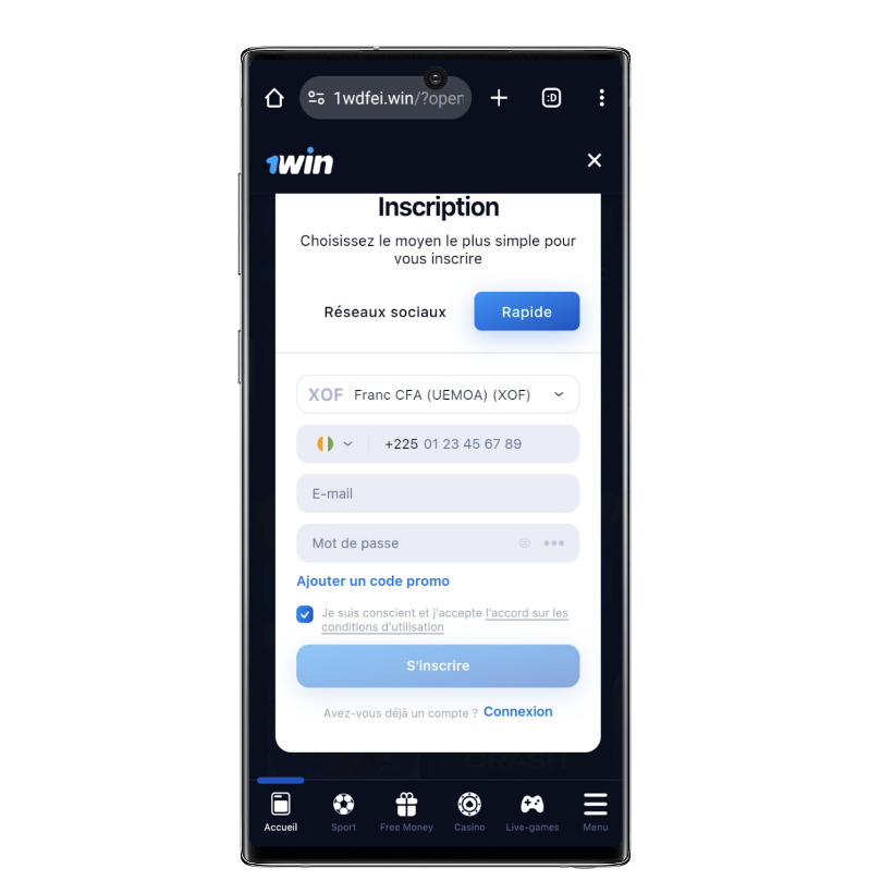 S'inscrire sur 1win Côte d'Ivoire ᐉ tutoriel complet