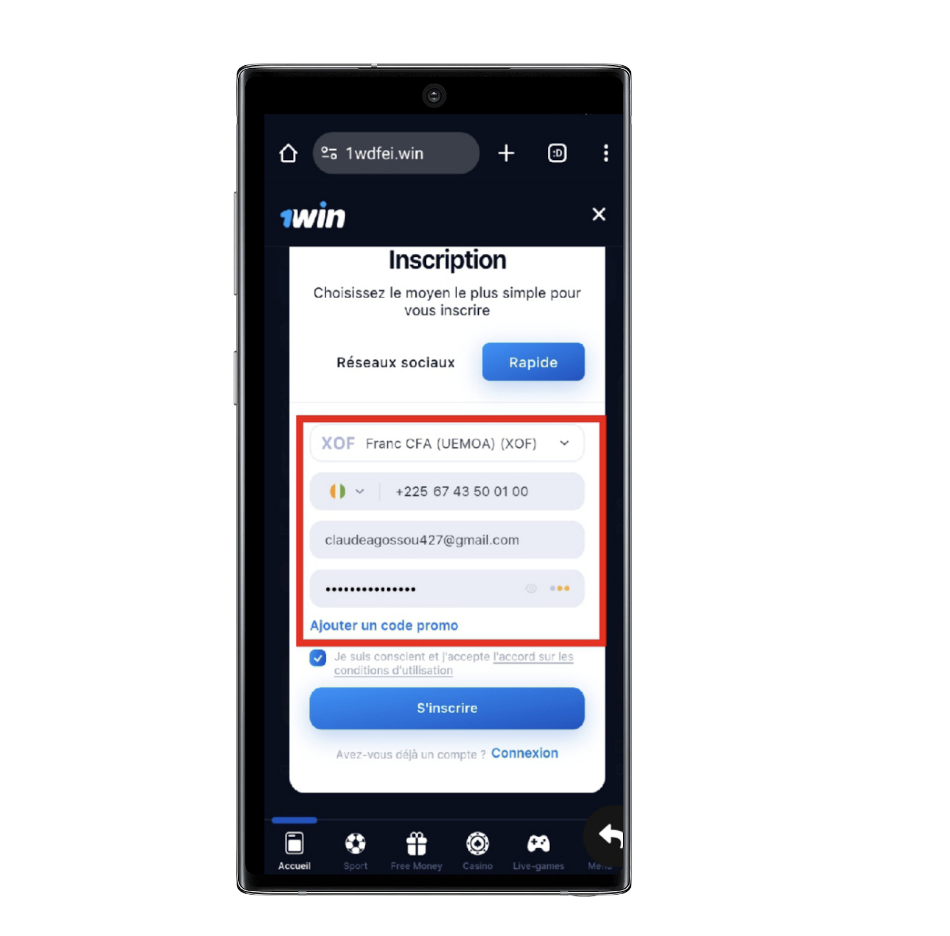 S'inscrire sur 1win Côte d'Ivoire ᐉ tutoriel complet