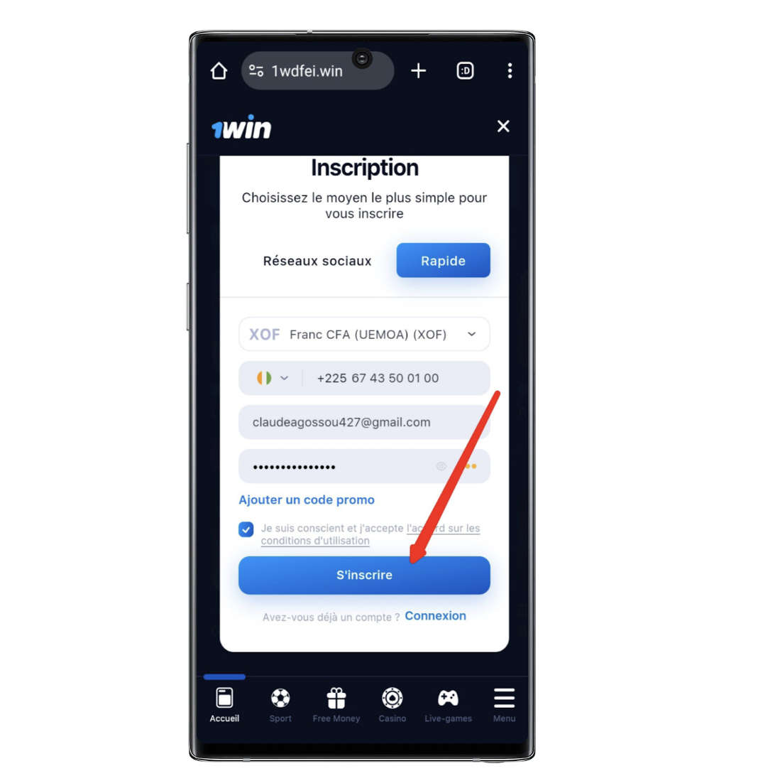 S'inscrire sur 1win Côte d'Ivoire ᐉ tutoriel complet
